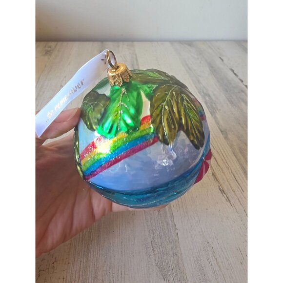 Beach glitter rainbow ball ornament palm tree tropical Hawaiian remember Xmas - Picture 5 of 12